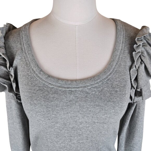 Veronica Beard Scoop Neck Gray Ruffle Long Sleeve Top Medium Like New - Picture 5 of 12